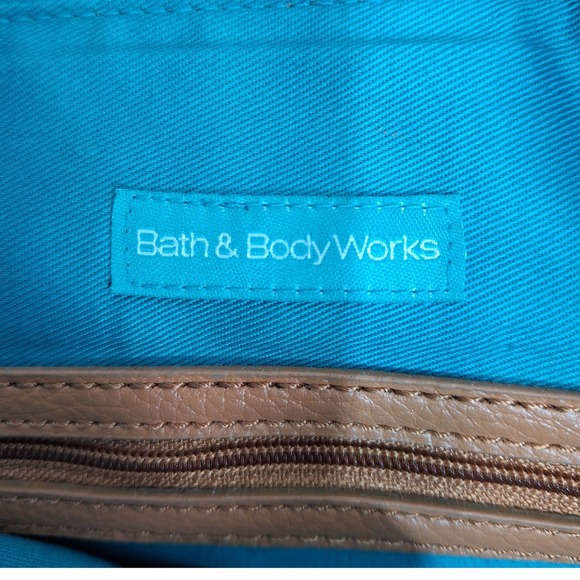 Bath & Body Works Teal Corduroy Tan Faux Leather Tote Shoulder Bag Buckle Accent - Picture 7 of 15